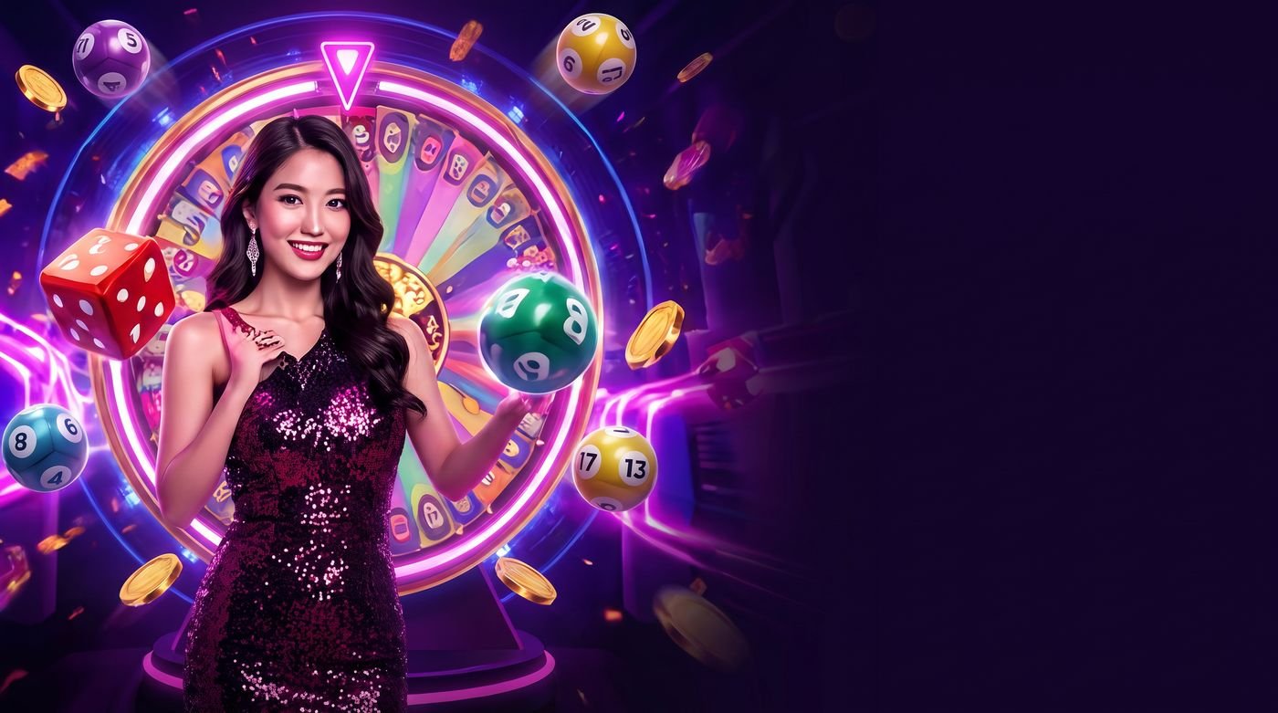 Hos GGLBET di sebelah roda hadiah dengan dadu dan bola berwarna