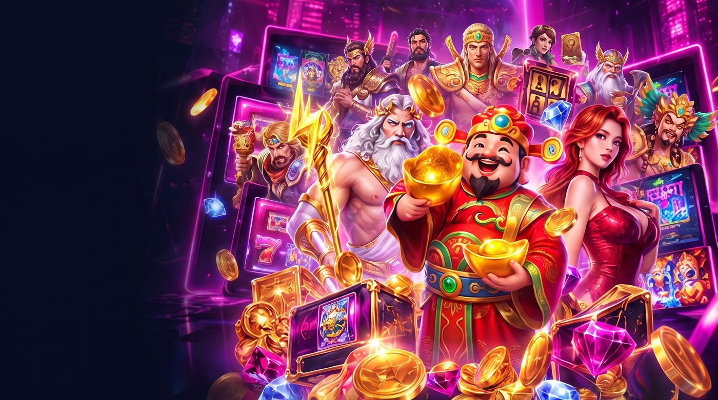 Watak slot asli dengan syiling emas dan permata